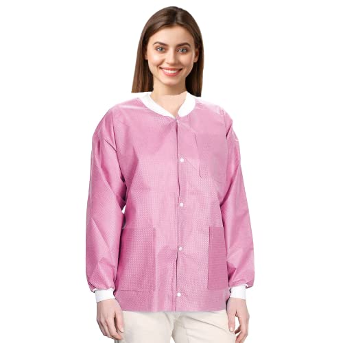 MEDICAL NATION 10 Pack Disposable Lab Jackets - Hip Length Reusable Scrub Jacket Unisex, with Knit Cuffs and Pockets - Perfect for Dental, Medical Pharmacies, Labs, Clinics | Small, Raspberry Pink