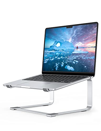 SOUNDANCE Laptop Stand for Desk, Metal Computer Riser, Heavy Stable PC Holder, Ergonomic Laptops Elevator for 12 to 17.3 Inches Notebook Computer, Silver