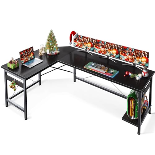 Coleshome 66' L Shaped Gaming Desk, Corner Computer Desk, Sturdy Home Office Computer Table, Writing Desk, Larger Gaming Desk Workstation, Black