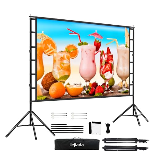 lejiada Projector Screen and Stand, 150'' Upgraded Large Projection Screen Anti Crase Foldable with Carry Bag for Party Outdoor Movie Nights, Film Festivals, Business Presentations, Meetings, Home