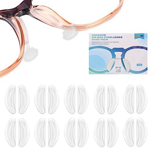 SMARTTOP Upgraded Eyeglasses Silicone Nose Pads, 10pairs 2mm Air Chamber Anti-Slip Adhesive Nose Pads-One Hole in Both Side Design More Soft and Comfortable-for Full Frame Sunglasses Reading Spectacle