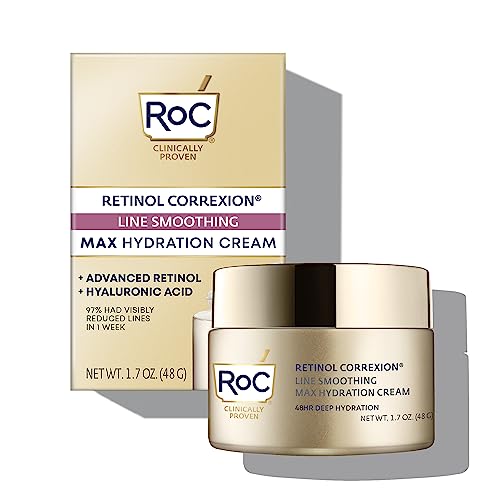 RoC Retinol Correxion Max Daily Hydration Anti-Aging Face Moisturizer with Hyaluronic Acid, Oil Free Skin Care Cream for Fine Lines, Dark Spots, Post-Acne Scars, 1.7 Ounces (Packaging May Vary)