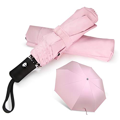Shinok Travel Umbrella Compact Folding Sun Umbrellas Lighweight Auto Open Close for Women Parasol Pink