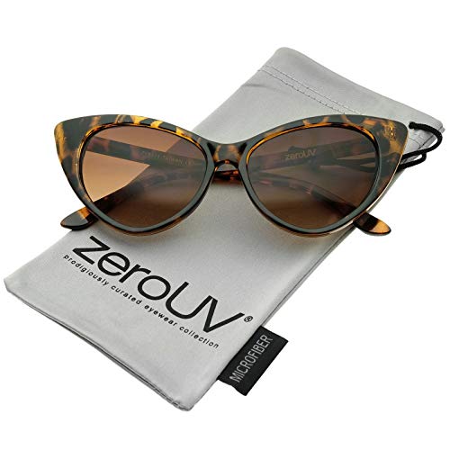 zeroUV - Women's Retro Oversized High Point Cat Eye Sunglasses 54mm (Orange-Tortoise/Amber)