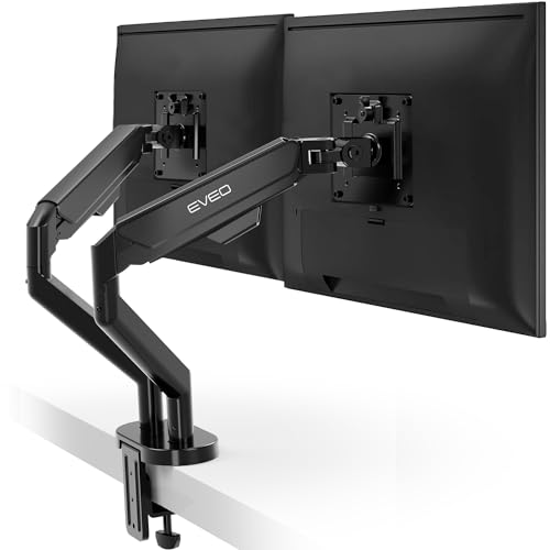EVEO Premium Dual Monitor Stand 14-32” Dual Monitor Mount Vesa Bracket Adjustable Height Gas Spring Monitor Stand for Screen Full Motion Dual Monitor Arm-Computer Monitor Stand for 2 Screens - Black