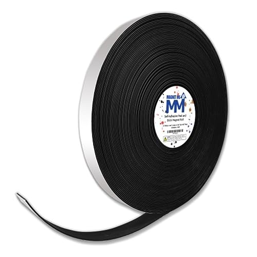 Magnet Me Up Self Adhesive Flexible Magnetic Tape, 1/2 inch Wide, 1/16th inch Thick, 100 ft Long Magnet Roll with Strong Adhesive Backing, Used for Crafts, DIY Projects, Organization, and Much More