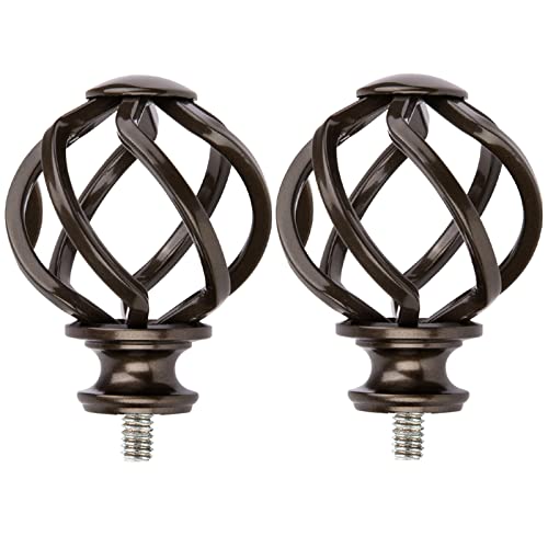 KAMANINA Replacement Finials for 1 or 7/8 Inch Curtain rods, Twisted Cage, M6 Screw Rod Finials, Bronze, 2pcs