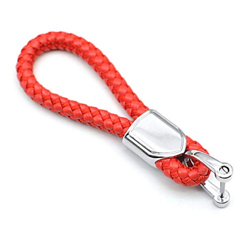 INFIPAR Car Key Fob Keychains Leather Keys Chain Sturdy Metal Holder with D-Ring for Men and Women 1 Pack Red, Long