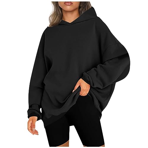 Akklian Womens Gifts Womens 2023 Oversize Hoodie Drop Shoulder Basic Sweatshirt Loose Comfy Pullover Tops Fashion Hoodie Black