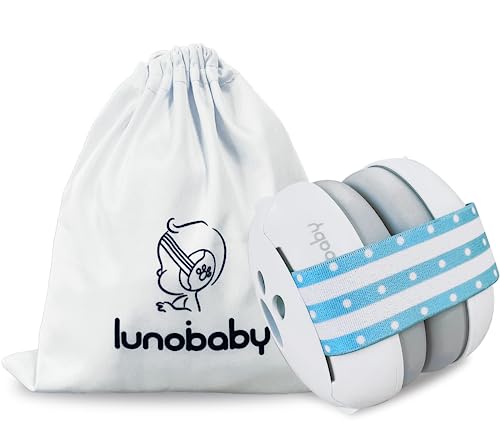 Lunobaby Baby Ear Muff - Noise Canceling Headphone for Infant Hearing Protection - Newborn Airplane Travel Essential - Plane Soundproof Earmuff for Flying (White)