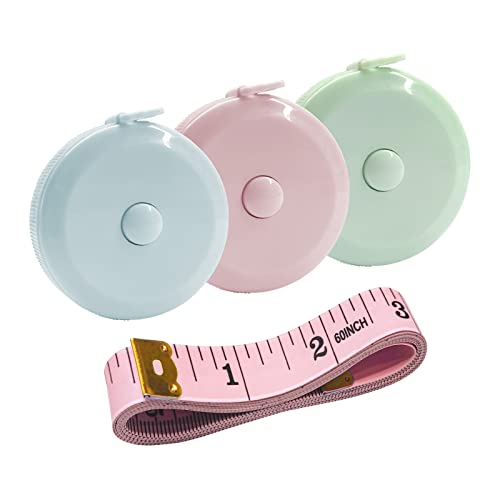 GDMINLO 3 Pack Tape Measure Measuring Tape for Body Fabric Sewing Tailor Cloth Knitting Craft Weight Loss Measurements Retractable 60-inch 1.5 Meter, Small Push Button Dual Sided Tape Measure