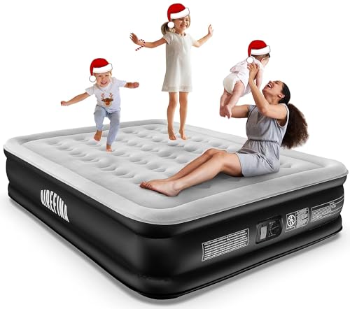 Airefina Queen Air Mattress with Built-in Pump 18', Blow up Mattress in 3 Mins, Colchon Self Inflating Mattress with Flocked Surface for Home, Comfort, Foldable & Portable 80x60x18in