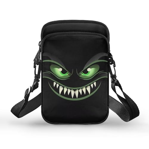 TSOVTHRID Green-eyed Monster Print Double Layer Mini Crossbody Bag, Portable Satchel Bags Cross-Body Bag Handbag for Women, Black