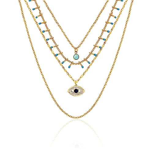 Verveia Gold Necklaces for Women Trendy 14k Gold Plated Dainty Layered Necklace Adjustable Evil Eye Necklace Fashion Jewelry Gifts for Women