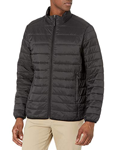 Amazon Essentials Men's Packable Lightweight Water-Resistant Puffer Jacket (Available in Big & Tall), Black, Small