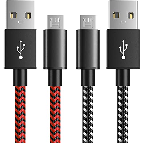 6amLifestyle PS4 Charger Cable for Controller, 2 Pack 10ft Micro USB Cord, 480Mbps Transfer Speed, Charger for PS4, PS4 Slim/Pro, Xbox One S/X/Elite Controller, Android Phone, Black+Red