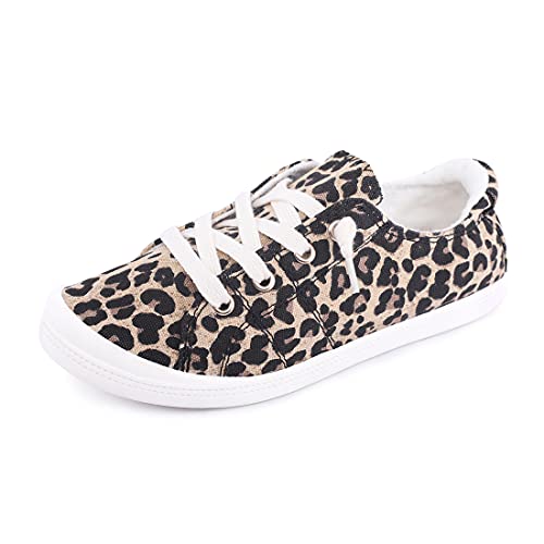 Women's Slip On Canvas Sneaker Low Top Casual Walking Shoes Classic Comfort Flat Fashion Sneakers (Leopard 08)