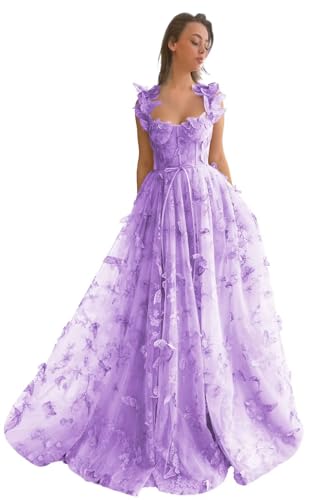 GARDOM Dusty Purple Girls Prom Dresses 3D Butterfly Tulle Sweetheart Corset Prom Dresses for Juniors Teens Women's Special Occasion Dress,Size 16