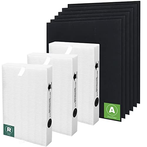 HPA300 HEPA Filter Replacement for Honeywell Air Purifier 3 HEPA R Filters and 6 Pre-cut A Carbon Pre-filter