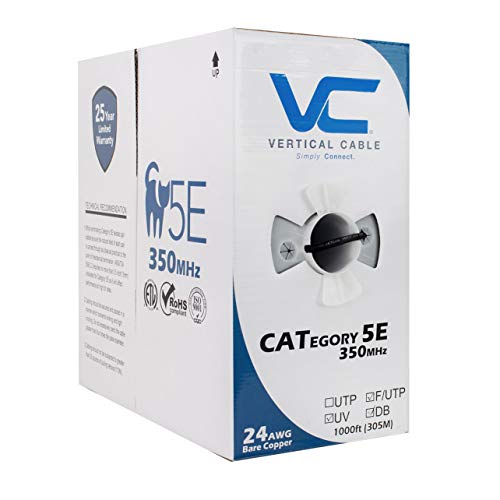 Vertical Cable CAT5E, Shielded Dual Jacket, Direct Burial, 1000ft, Black, Bulk Ethernet Cable