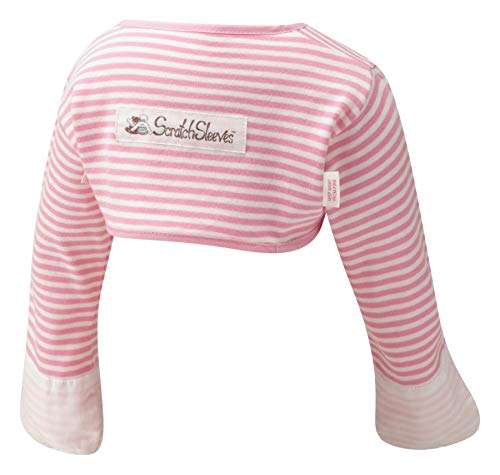 ScratchSleeves | Girls' Stay-On Scratch Mitts | Stripes | Pink and Cream | 9-12m