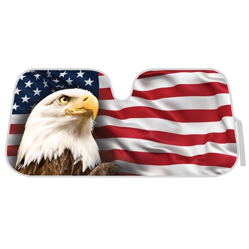 BDK USA Eagle Flag Auto Sun Shade for Car SUV Truck - Stars & Stripes - Bubble Foil Jumbo Folding Accordion for Windshield (AS-764)