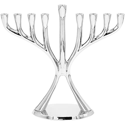 Contemporary Hanukkah Menorah, Polished, Non-tarnishing, Holds Most Hanukkah Candles (Silver)