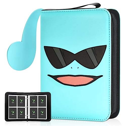 Card Binder for TCG Cards with 4 Pockets Fits 400 Cards, Portable Trading Card Holder Album with 50 Sleeves - Totteri Cute Humanized PU Leather Card Book Storage for Kids - Blue