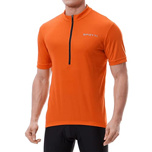 Spotti Men's Cycling Bike Jersey Short Sleeve with 3 Rear Pockets- Moisture Wicking, Breathable, Quick Dry Biking Shirt