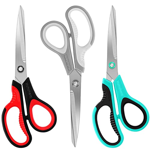Scissors, Huhuhero 8.7' Multipurpose Scissors Heavy Duty, Titanium Sharp Scissors for Office Home Sewing High School Students, Comfort Grip Handles Scissors Multipack Set of 3, Art Craft Supplies