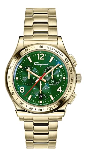 Salvatore Ferragamo Mens Quartz Chronograph Sapphire Crystal Gold-Tone Green-dial SFDK00822