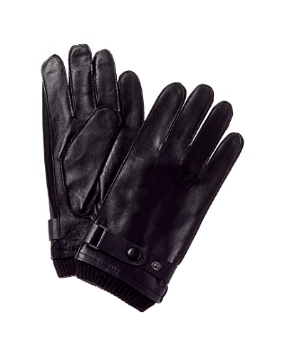 Bruno Magli Men's Leather Gloves with Strap and Knit Cuff (Black, Medium/Size 8.5)