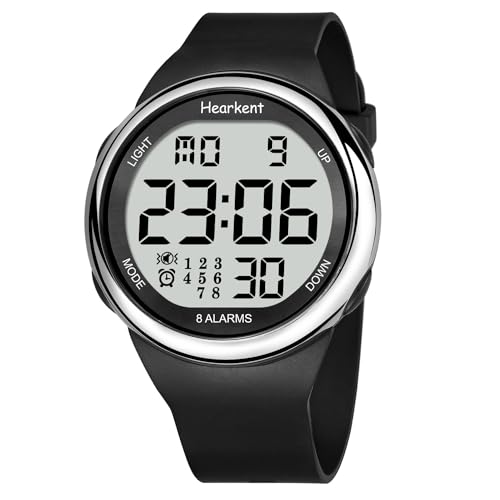 Hearkent 8 Alarms and Vibrating Watch Medication Reminder for Deaf or Senior-Friendly Big Number Digital 50m Waterproof Watch