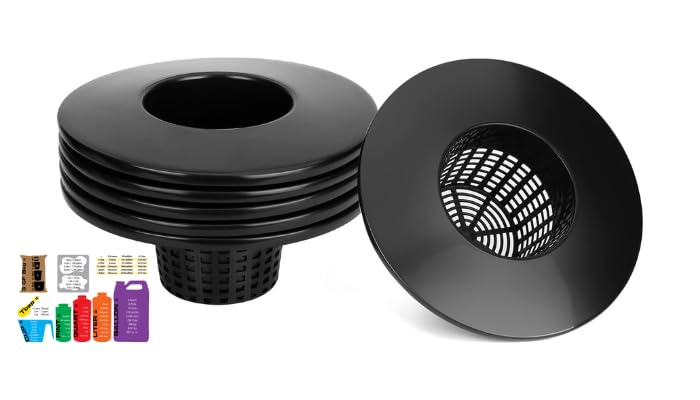 (6 Pack) 6 Inch Wide Mesh Lip Bucket Basket Lid | 5 Gallon Bucket Lids for DWC, Net Pots for Hydroponics + CHQ Conversion Chart