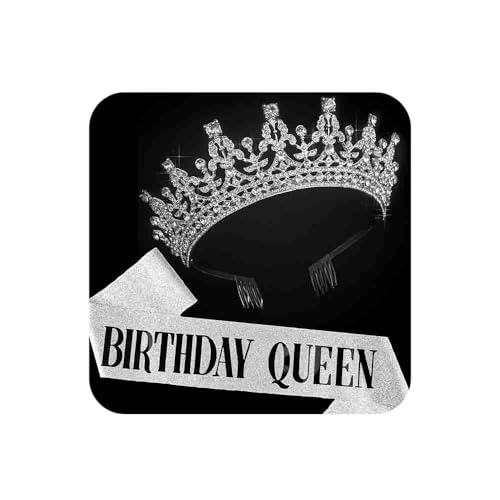 COCIDE Birthday Tiara and Crown for Women Birthday Sash for Girls Birthday Decorations Set Rhinestone Headband Crystal Hair Accessories for Birth Day Party Hair Band Cake Toppers