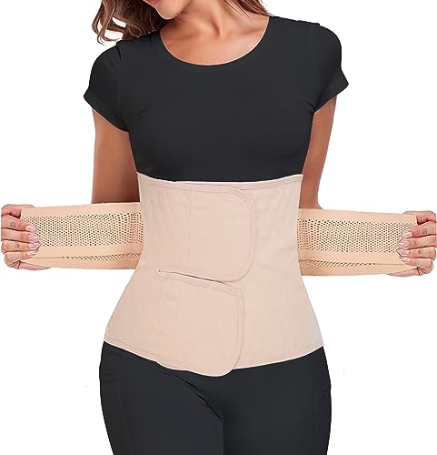 MAMODY Postpartum Belly Band – Postpartum Belly Wrap, Abdominal Binder Post Surgery C-section Recovery Support Belt After Birth Brace, Slimming Girdles (Classic Beige, S/M)
