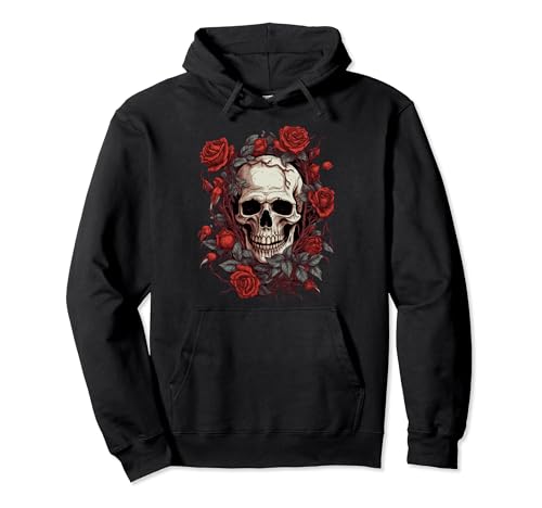 Rose Skeleton Skull Hand Red Flower rose Pullover Hoodie