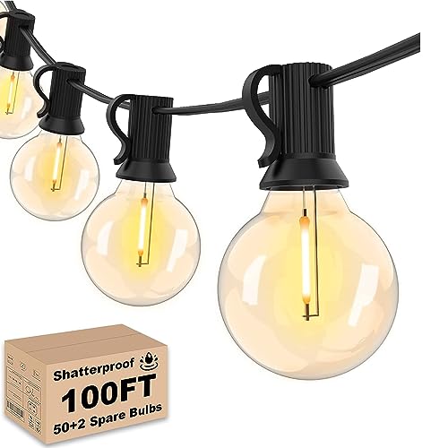 Svater Outdoor String Lights 100ft, Patio Lights Outside with 52 Shatterproof LED Edison G40 Bulbs, Waterproof Hanging Globe Lighting for Bistro Backyard Cafe Market, Warm White