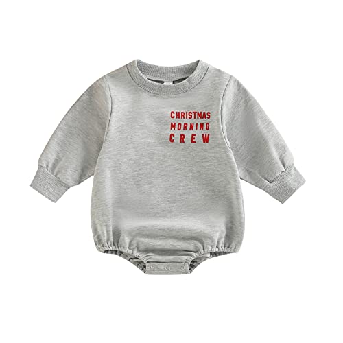 Wytyjxccyy Christmas Outfit Infant Baby Girl Boy Christmas Morning Crew Sweatshirt Onesie Romper Bodysuit Fall Winter Clothes (Christmas Morning Crew, 6-12 Months)