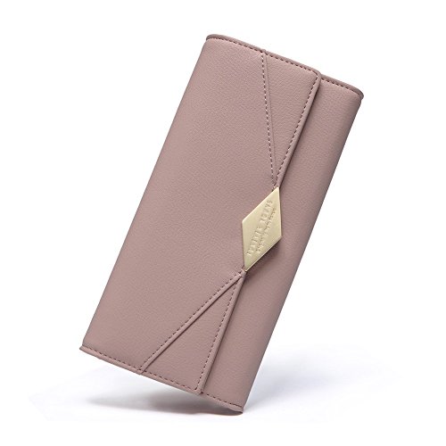 Women Wallet Soft Leather Designer Trifold Multi Card Organizer Lady Clutch Pink