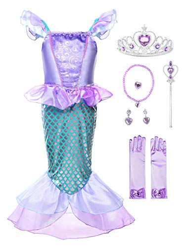 JerrisApparel Girls Princess Mermaid Costume Cosplay Party Dress (3T, Purple with Accessories)