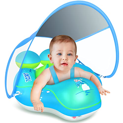 LAYCOL Baby Pool Float with UPF50+ Sun Protection Canopy,Add Tail Never Flip Over Inflatable Baby Float,Toddler for Age of 3-36 Months