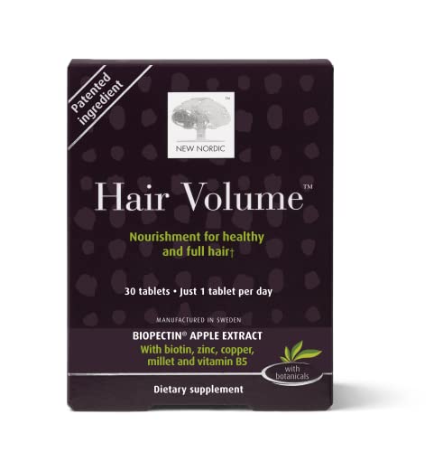 NEW NORDIC Hair Volume Tablets | 3000 mcg Biotin & Biopectin Apple Extract | Supports Natural Hair Growth for Thicker, Fuller Hair | Men and Women | 30 Count (Pack of 1)