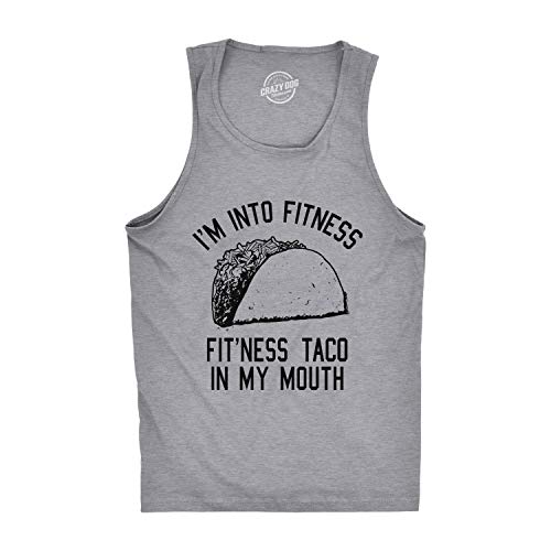 Mens Fitness Taco in My Mouth Tanktop Funny Shirt Funny Graphic Tank for Mexican Fiesta for Exercise Light Grey XL