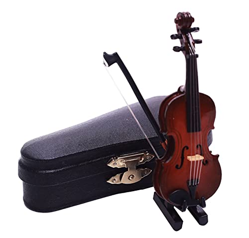 Kutusaky 1:12 Mini Violin Miniature Musical Instruments Tiny Violin with Stand Bow Case Miniature Violin for Dollhouse Decoration