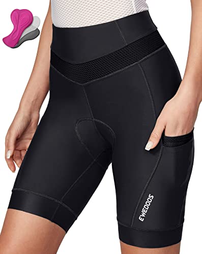 Ewedoos Padded Bike Shorts Women with 4 Pockets 4D Padding Biking Cycling Shorts Women for 3H+ Rides Bicycle Shorts for Women Black