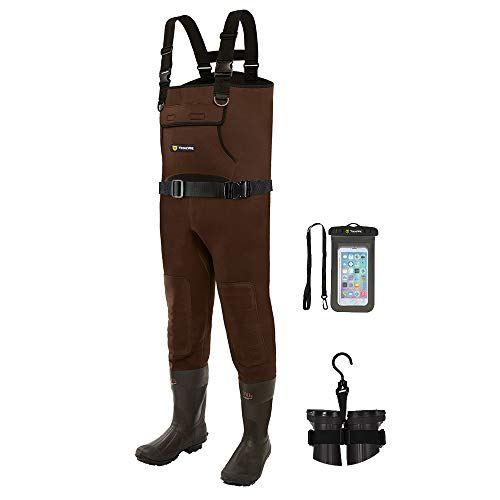 TIDEWE Neoprene Waders, Cleated Bootfoot Men Chest Waders, Waterproof Durable Fishing & Hunting Waders Chest Brown Size 8