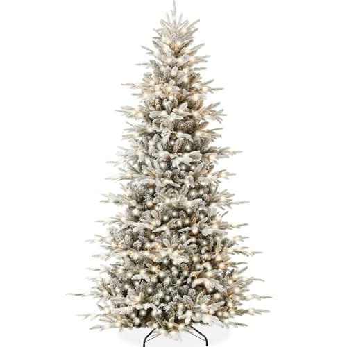 Best Choice Products 6ft Pre-Lit Artificial Aspen Christmas Tree, Premium Flocked Noble Holiday Décor w/ 1,350 Branch Tips, 2-in-1 Multicolor LED Lights, Cordless Connection, Metal Stand