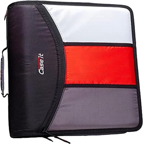 Case-it The Mighty Zip Tab Zipper Binder - 3 Inch O-Rings - 5 Color Tab Expanding File Folder - Multiple Pockets - 600 Sheet Capacity - Comes with Shoulder Strap - Black D-156-N-JBK
