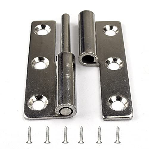 2pcs Lift Off Hinges Small Slip Joint Stainless Flag Hinge-Lift Off Left Handed Lid Door - 3-inch Long 6 Holes Lift Off Hinge
